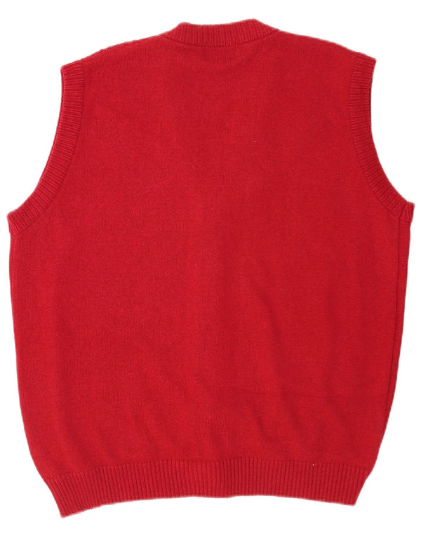 Breiter Mens Sleeveless Cardigan Sweater EU 54 XL Red Geometric Cotton