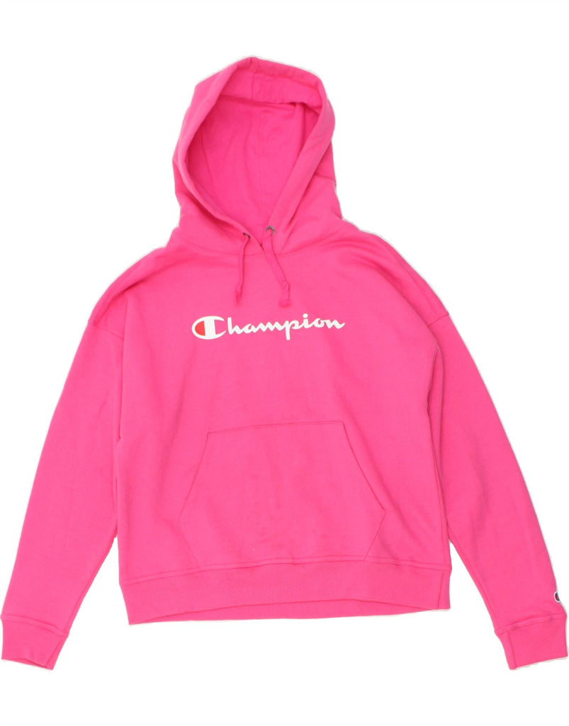 CHAMPION Womens Graphic Hooded Full Tracksuit UK 14 Medium Pink Cotton | Vintage Champion | Thrift | Second-Hand Champion | Used Clothing | Messina Hembry 