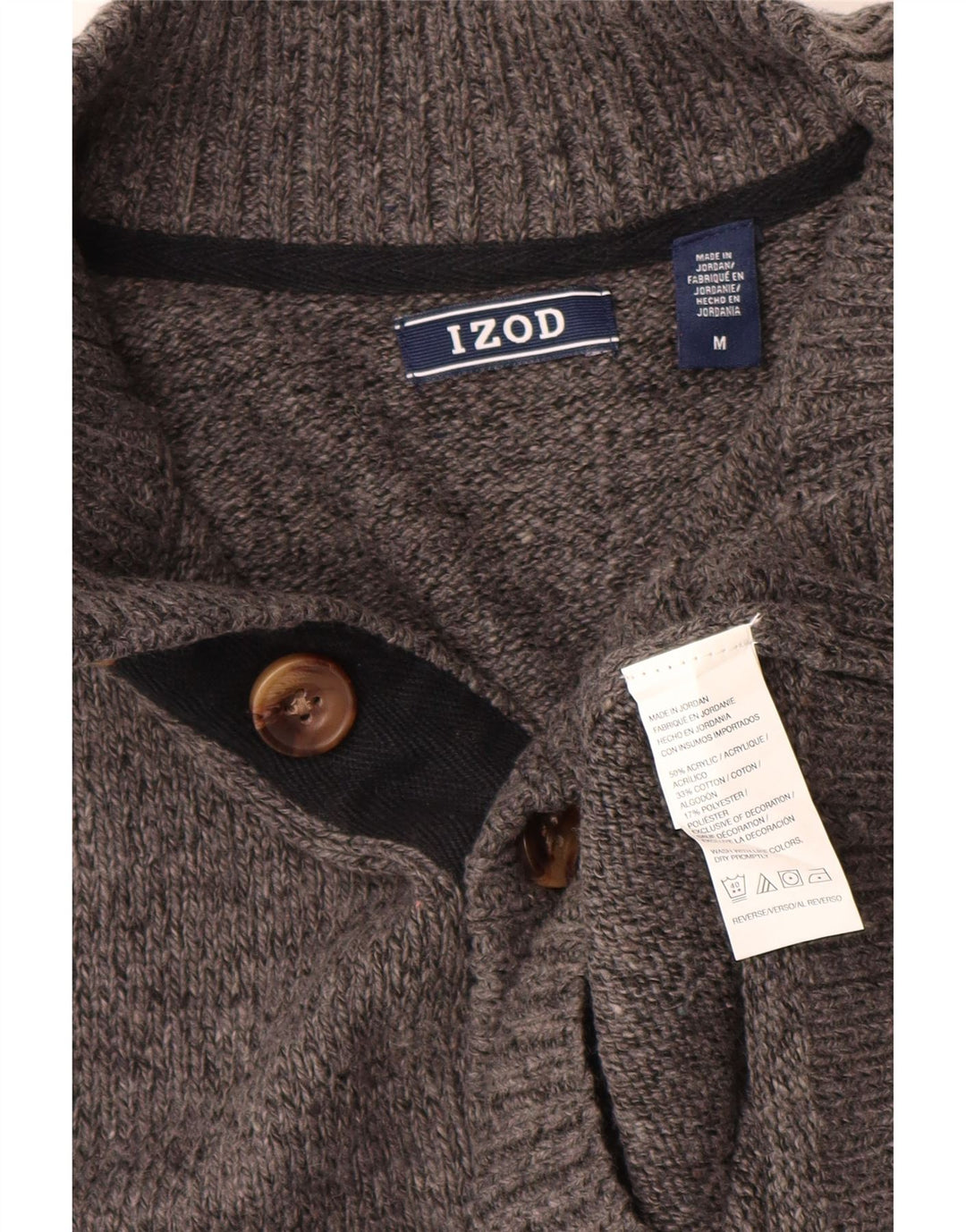 Izod Mens Button Neck Jumper Sweater Medium Grey Flecked Acrylic