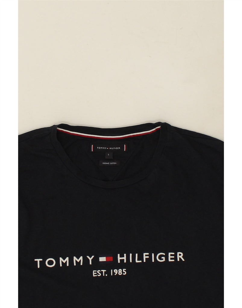 TOMMY HILFIGER Womens Graphic T-Shirt Top UK 16 Large Navy Blue Cotton | Vintage Tommy Hilfiger | Thrift | Second-Hand Tommy Hilfiger | Used Clothing | Messina Hembry 