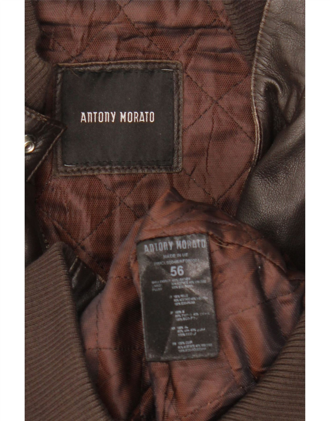 Antony Morato Mens Leather Jacket UK 40 Large Brown Leather