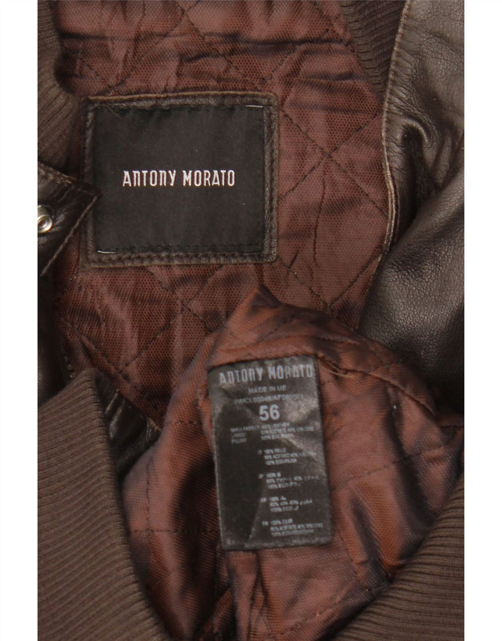 Antony Morato Mens Leather Jacket UK 40 Large Brown Leather
