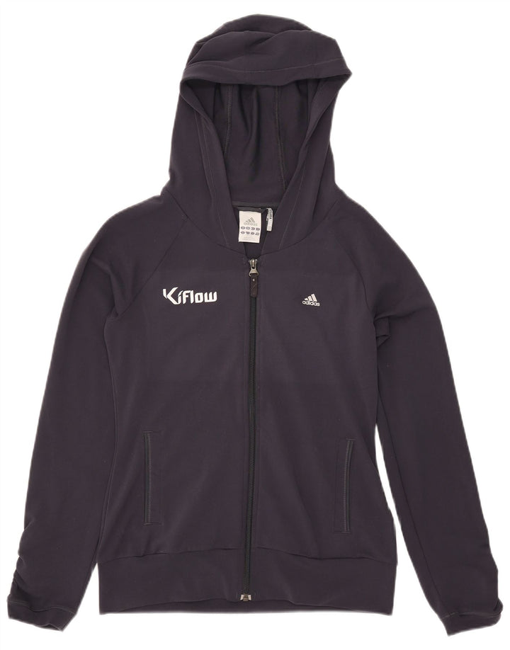 Adidas Womens Graphic Zip Hoodie Sweater UK 12 Medium Navy Blue Polyester