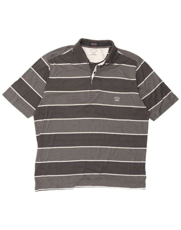 Paul & Shark Mens Polo Shirt Large Grey Striped