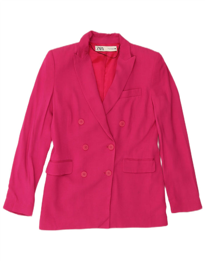ZARA Womens Loose Fit Double Breasted Blazer Jacket UK 6 XS Pink Viscose