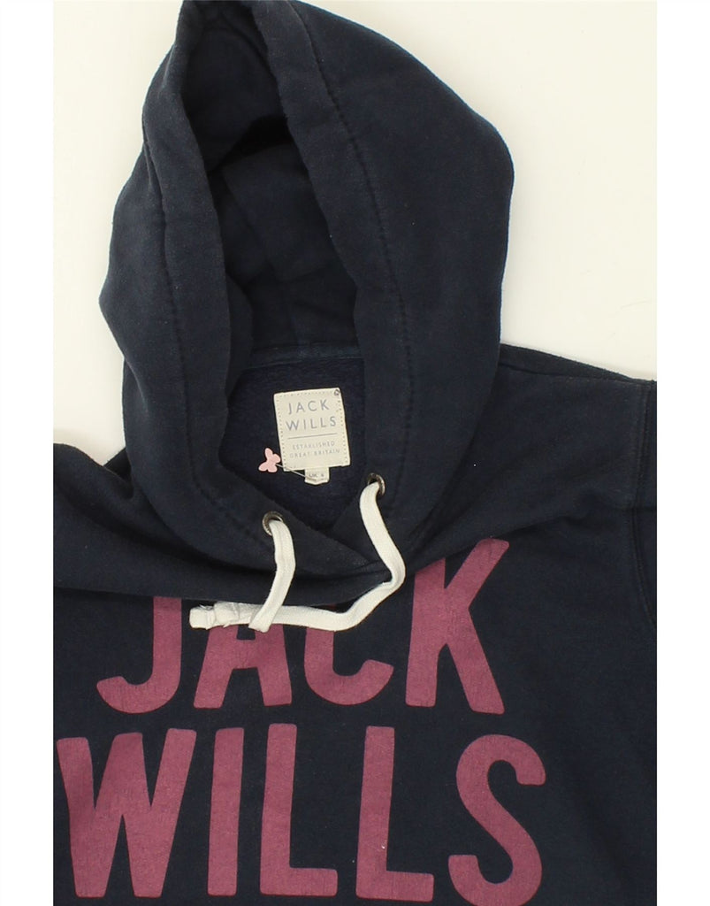 JACK WILLS Womens Graphic Hoodie Jumper UK 6 XS Navy Blue Cotton | Vintage Jack Wills | Thrift | Second-Hand Jack Wills | Used Clothing | Messina Hembry 