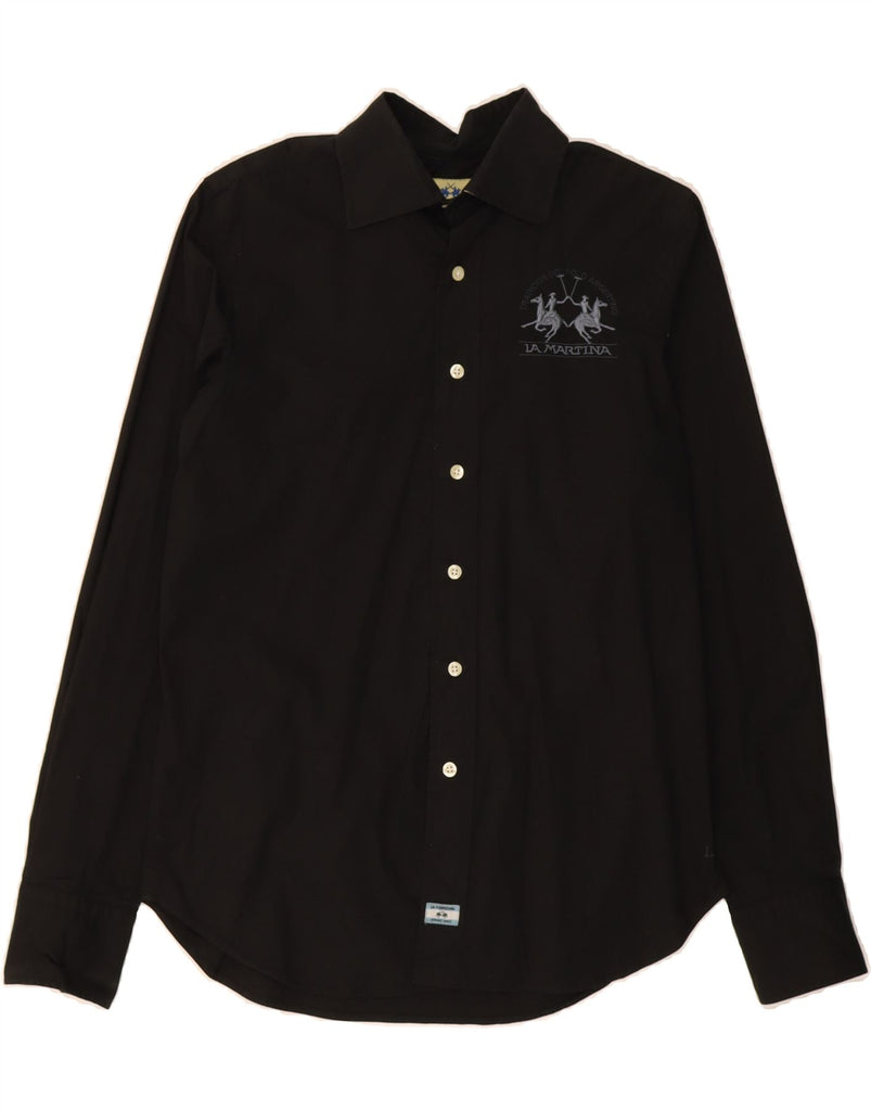 LA MARTINA Mens Buenos Aires Graphic Shirt Medium Black Vintage La Martina and Second-Hand La Martina from Messina Hembry 