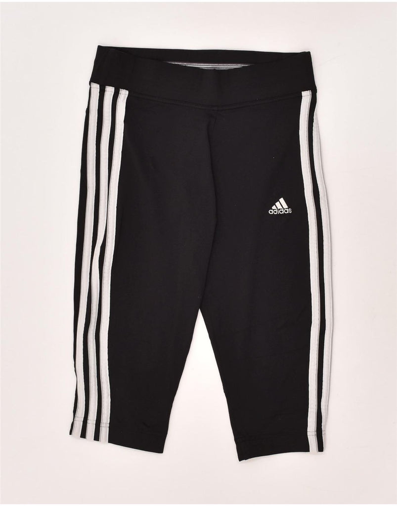 ADIDAS Womens Capri Tracksuit Trousers UK 10 Small Black Polyamide | Vintage Adidas | Thrift | Second-Hand Adidas | Used Clothing | Messina Hembry 