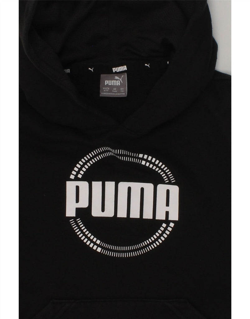 PUMA Boys Graphic Hoodie Jumper 5-6 Years Black Cotton | Vintage Puma | Thrift | Second-Hand Puma | Used Clothing | Messina Hembry 