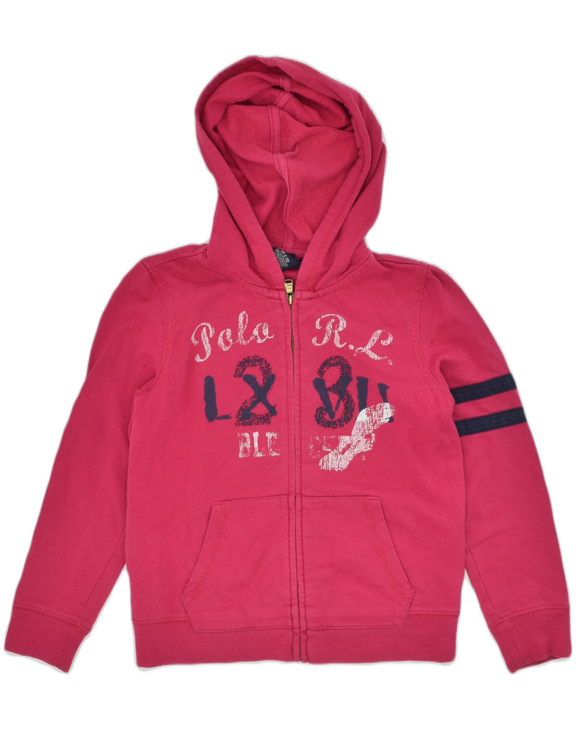 RALPH LAUREN Girls Graphic Zip Hoodie Sweater 5-6 Years Pink Cotton | Vintage Ralph Lauren | Thrift | Second-Hand Ralph Lauren | Used Clothing | Messina Hembry 