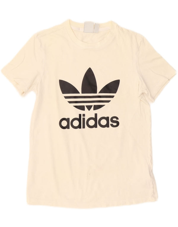 Adidas Womens Graphic T-Shirt Top UK 8 Small  Off White Cotton