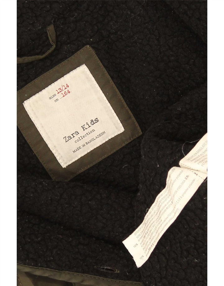Zara Boys Hooded Liner Quilted Jacket 13-14 Years Khaki Polyester
