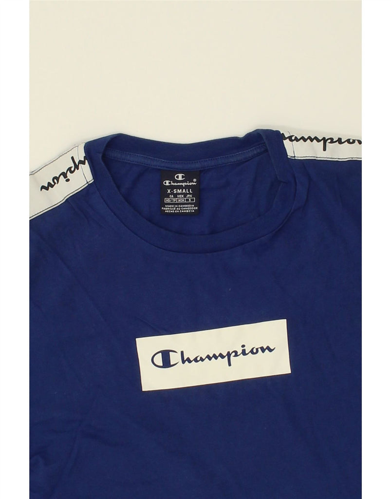 CHAMPION Mens Graphic T-Shirt Top XS Blue Colourblock Cotton | Vintage Champion | Thrift | Second-Hand Champion | Used Clothing | Messina Hembry 