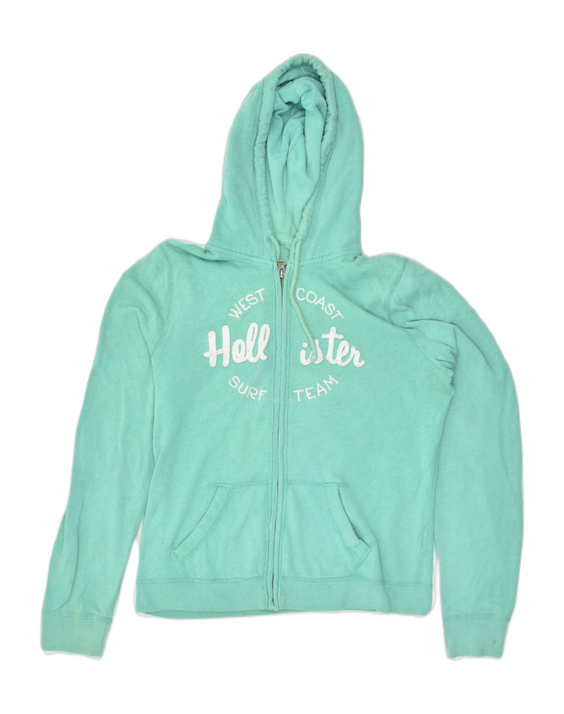 HOLLISTER Womens Graphic Zip Hoodie Sweater UK 14 Large Turquoise Cotton | Vintage Hollister | Thrift | Second-Hand Hollister | Used Clothing | Messina Hembry 