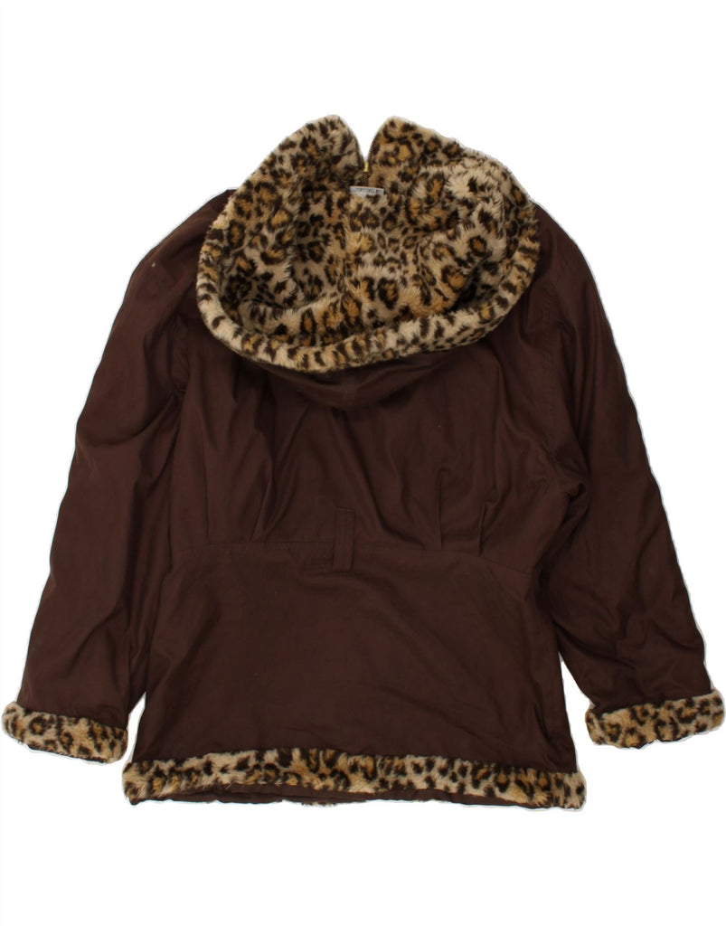VINTAGE Womens Hooded Parka Jacket UK 14 Medium Brown Animal Print | Vintage Vintage | Thrift | Second-Hand Vintage | Used Clothing | Messina Hembry 