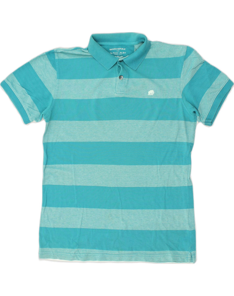 BANANA REPUBLIC Mens Polo Shirt Medium Turquoise Striped Cotton | Vintage Banana Republic | Thrift | Second-Hand Banana Republic | Used Clothing | Messina Hembry 