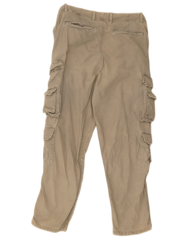 Zara Mens Straight Cargo Trousers EU 42 Large W32 L30 Khaki Cotton