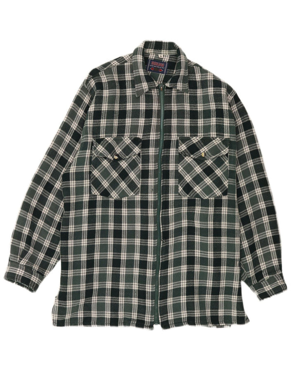 Brugi Mens Full Zip Overshirt Flannel Shirt Small Green Check Acrylic