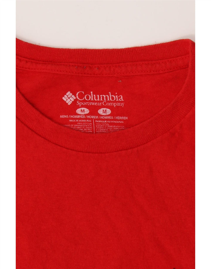 COLUMBIA Mens Graphic T-Shirt Top Medium Red Cotton Vintage Columbia and Second-Hand Columbia from Messina Hembry 