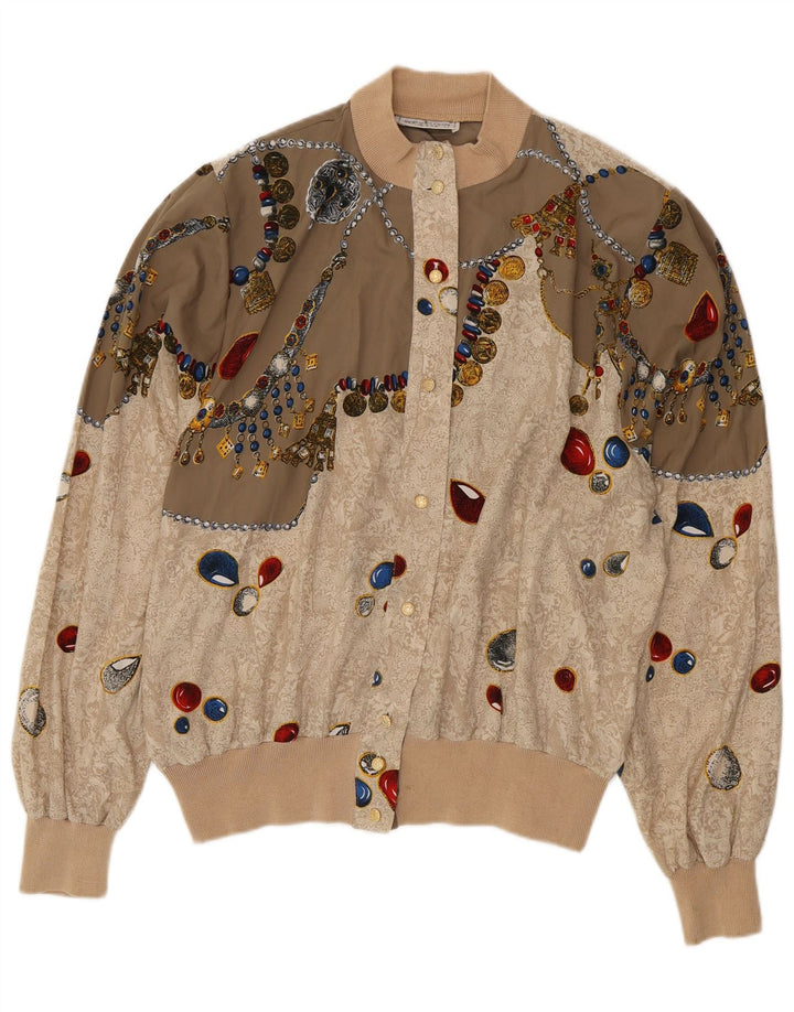 Marcello Cioni Womens Graphic Bomber Jacket IT 50 XL Beige Colourblock