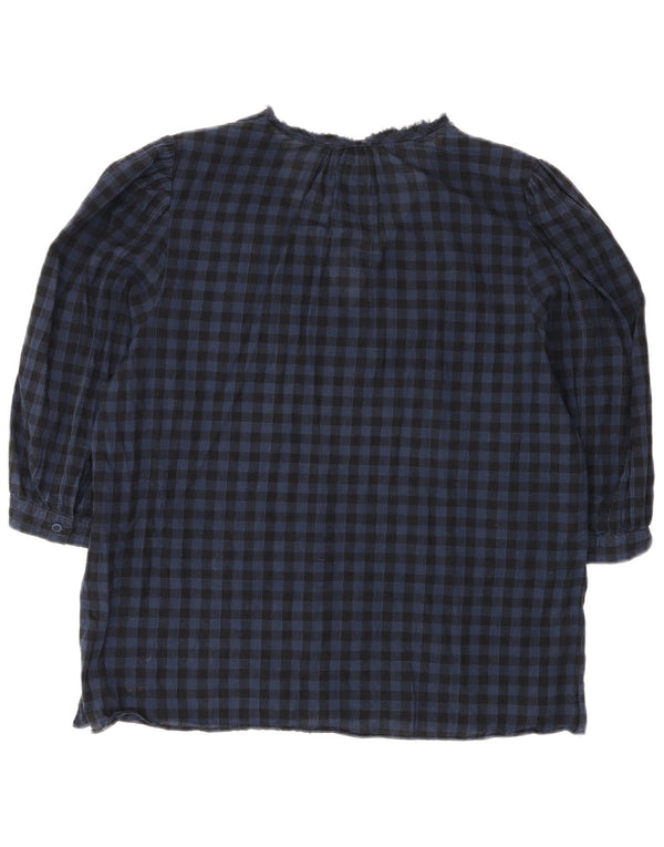 Jigsaw Womens 3/4 Sleeve Blouse Top UK 12 Medium Blue Gingham Cotton
