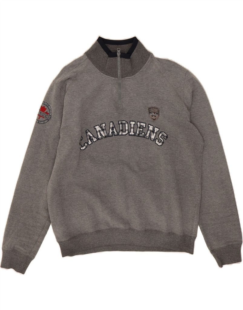 CANADIENS Mens Graphic Zip Neck Sweatshirt Jumper 2XL Grey Cotton Vintage Canadiens and Second-Hand Canadiens from Messina Hembry 