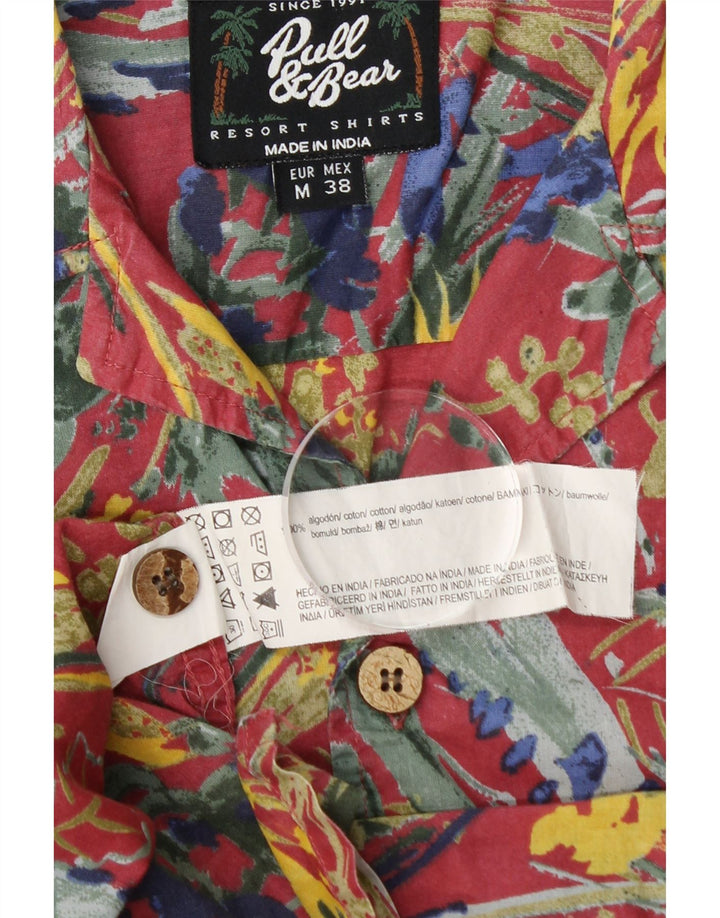 PULL & BEAR Mens Short Sleeve Shirt Medium Pink Floral Cotton