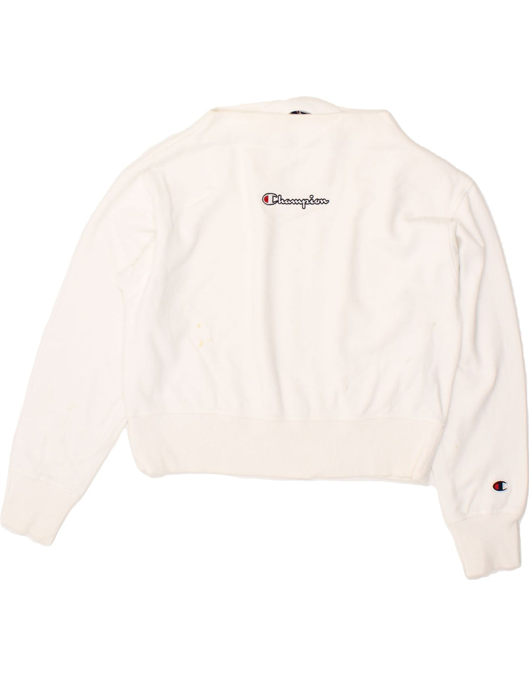 CHAMPION Womens Crop Sweatshirt Jumper UK 14 Medium White Cotton Vintage Champion and Second-Hand Champion from Messina Hembry 