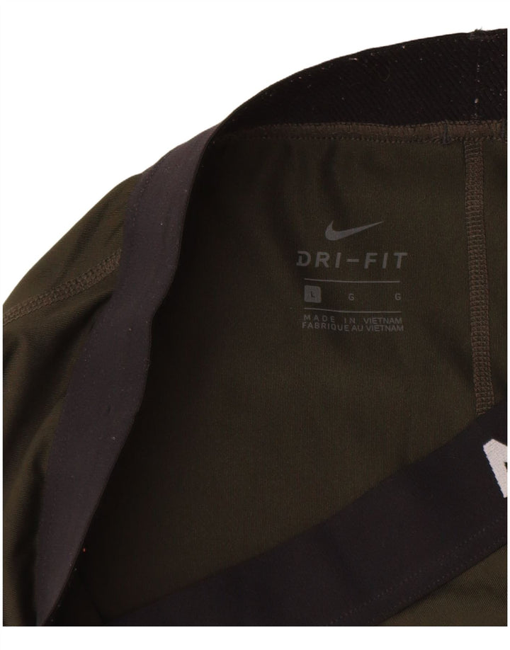 NIKE Womens Dri Fit Graphic Leggings UK 14 Large  Khaki Polyester