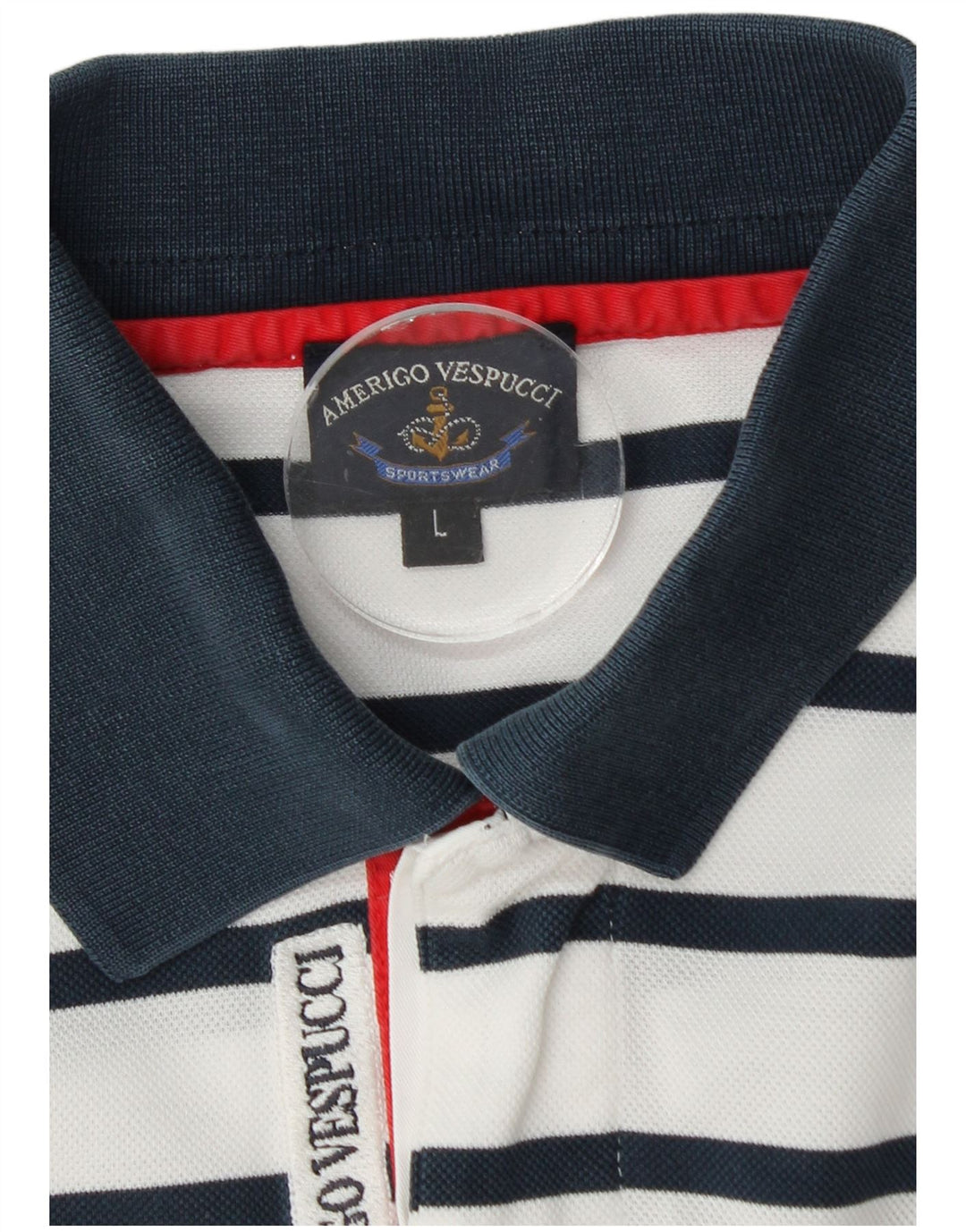 Amerigo Vespucci Mens Rugby Polo Shirt Large White Striped