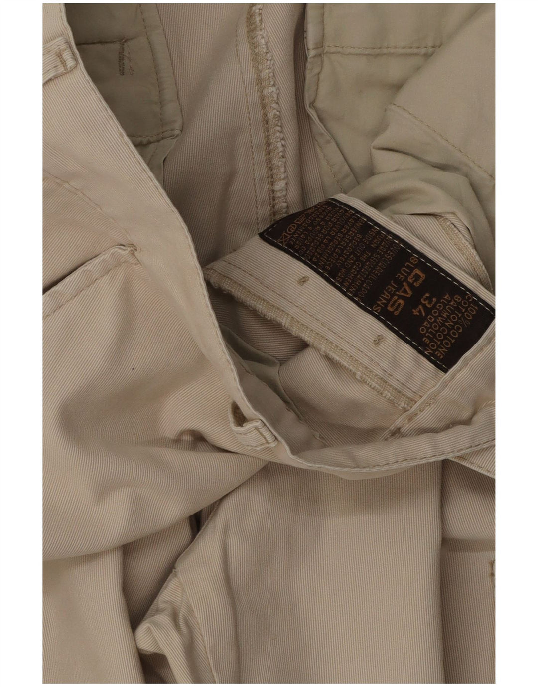 Gas Mens Straight Cargo Trousers W34 L32 Beige Cotton