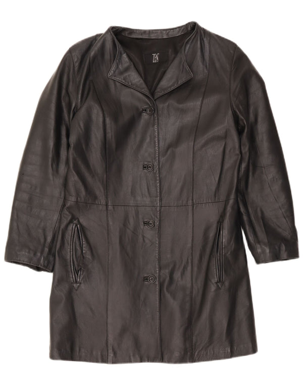 Zen Womens Leather Coat IT 42 Medium Black Leather