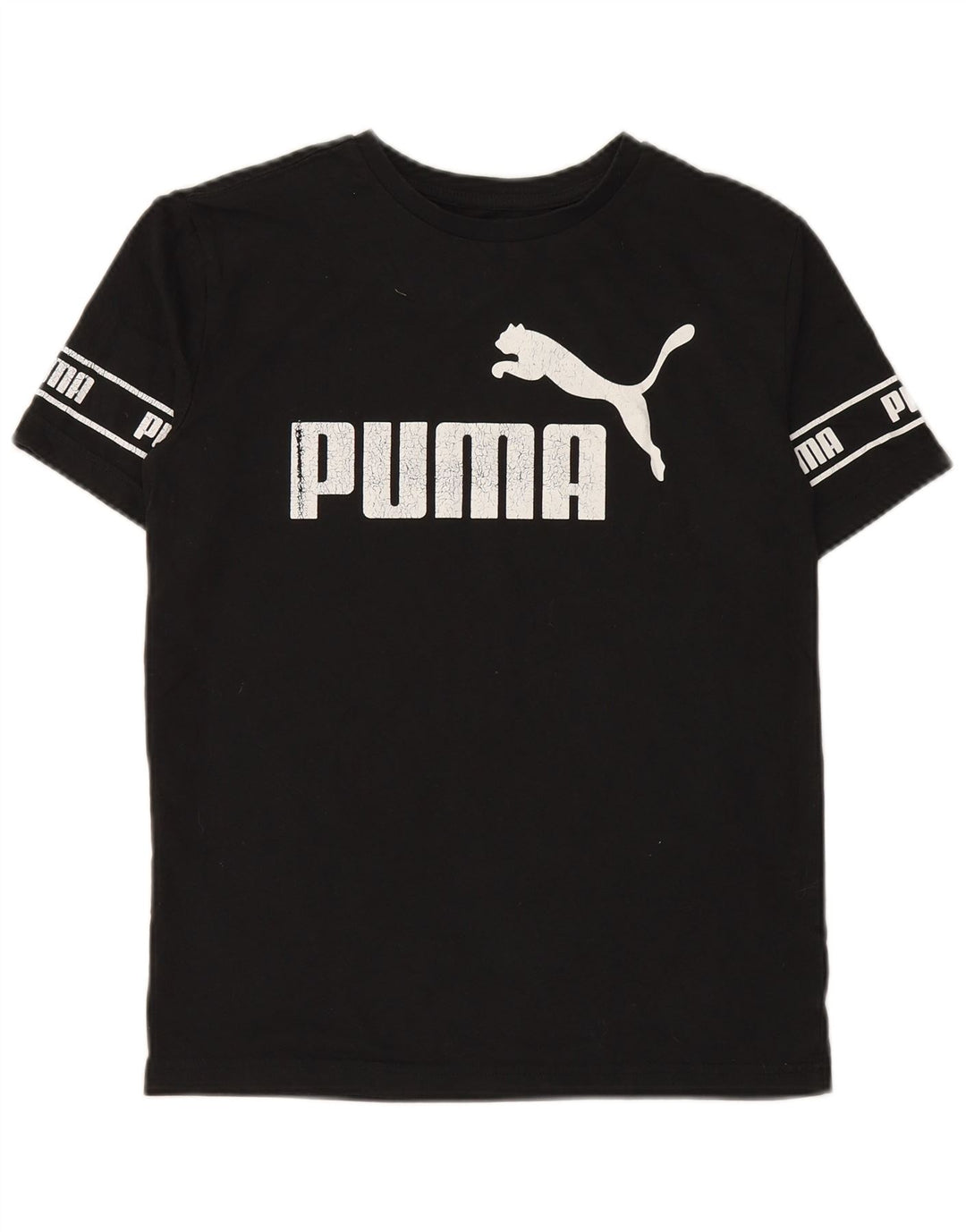 PUMA Boys Graphic T-Shirt Top 13-14 Years Large Black Cotton