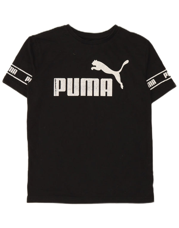 PUMA Boys Graphic T-Shirt Top 13-14 Years Large Black Cotton