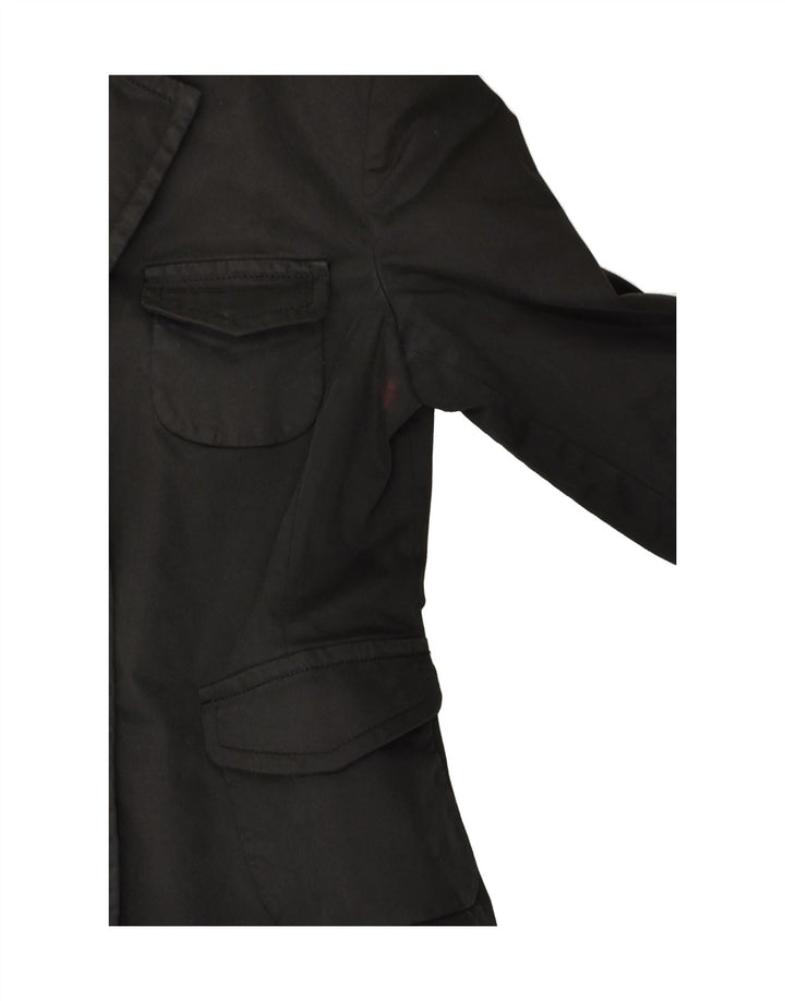 TRUSSARDI Womens 3 Button Blazer Jacket IT 42 Medium Black Cotton | Vintage Trussardi | Thrift | Second-Hand Trussardi | Used Clothing | Messina Hembry 