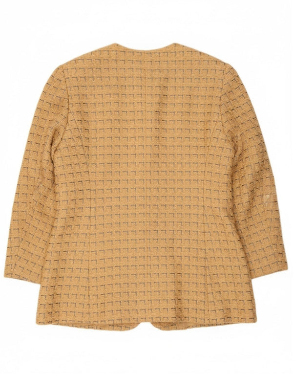 Jaeger Womens 5 Button Blazer Jacket UK 12 Medium Yellow Geometric Cotton