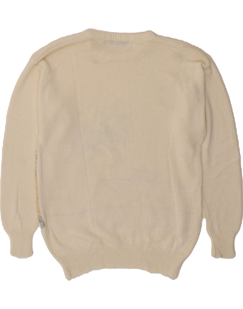 VINTAGE Womens Graphic Crew Neck Jumper Sweater IT 42/44 Medium Off White Vintage Vintage and Second-Hand Vintage from Messina Hembry 