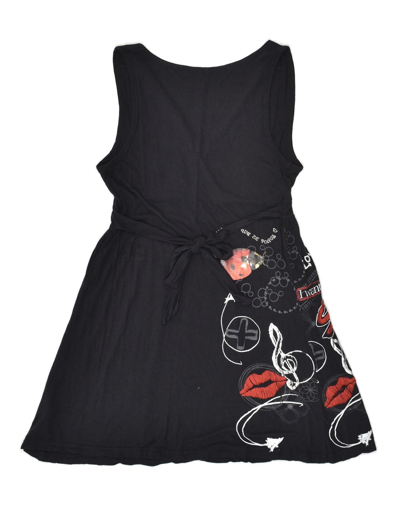 DESIGUAL Womens Graphic Sleeveless A-Line Dress UK 12 Medium Black Viscose | Vintage Desigual | Thrift | Second-Hand Desigual | Used Clothing | Messina Hembry 