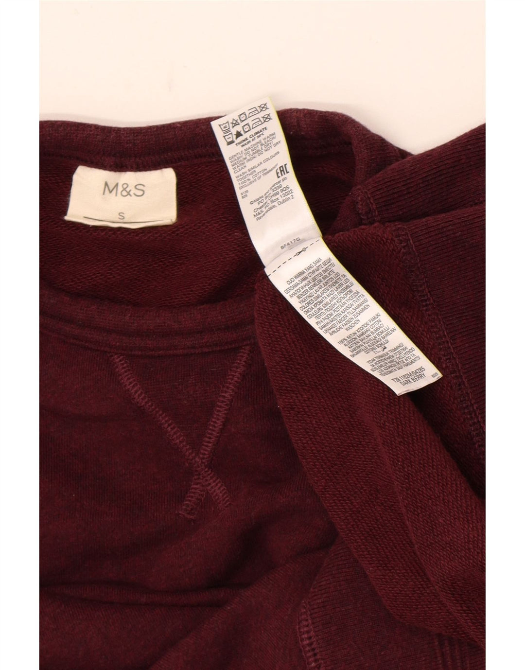 Marks & Spencer Mens Sweatshirt Jumper Small Burgundy Cotton