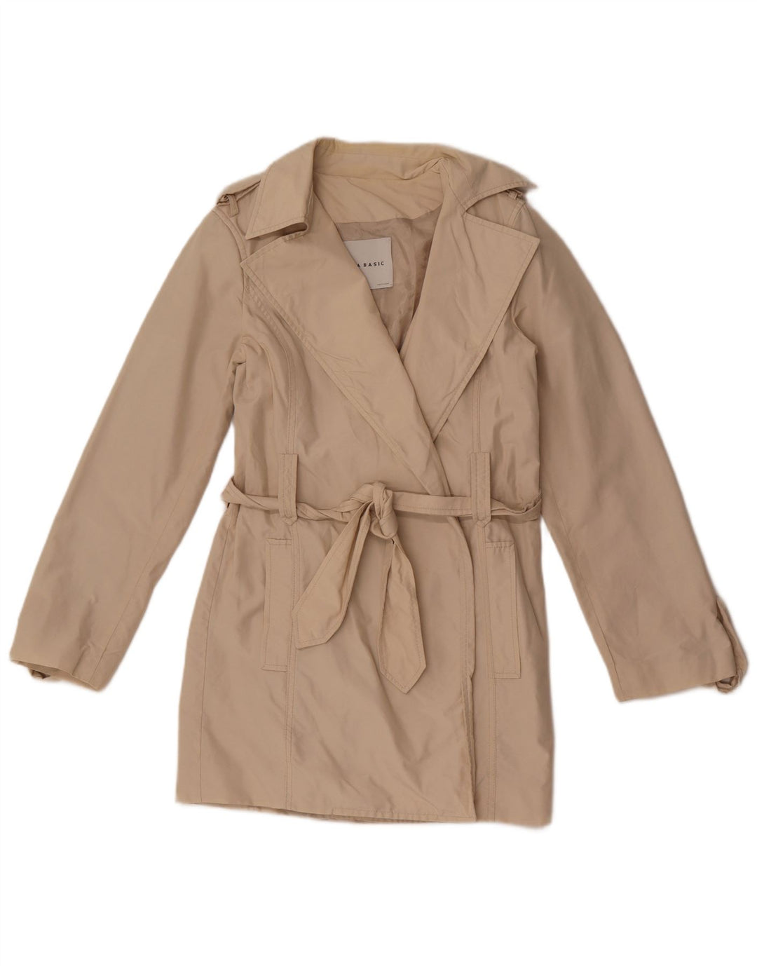 Zara Womens Short Trench Coat UK 10 Small Beige Cotton