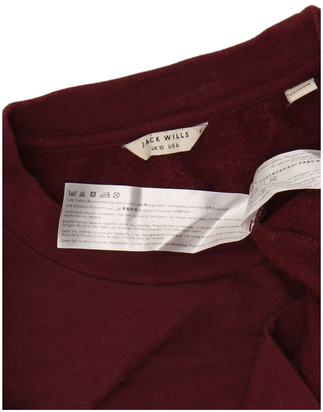 JACK WILLS Womens Oversized Sweatshirt Jumper UK 10 Small Maroon Cotton