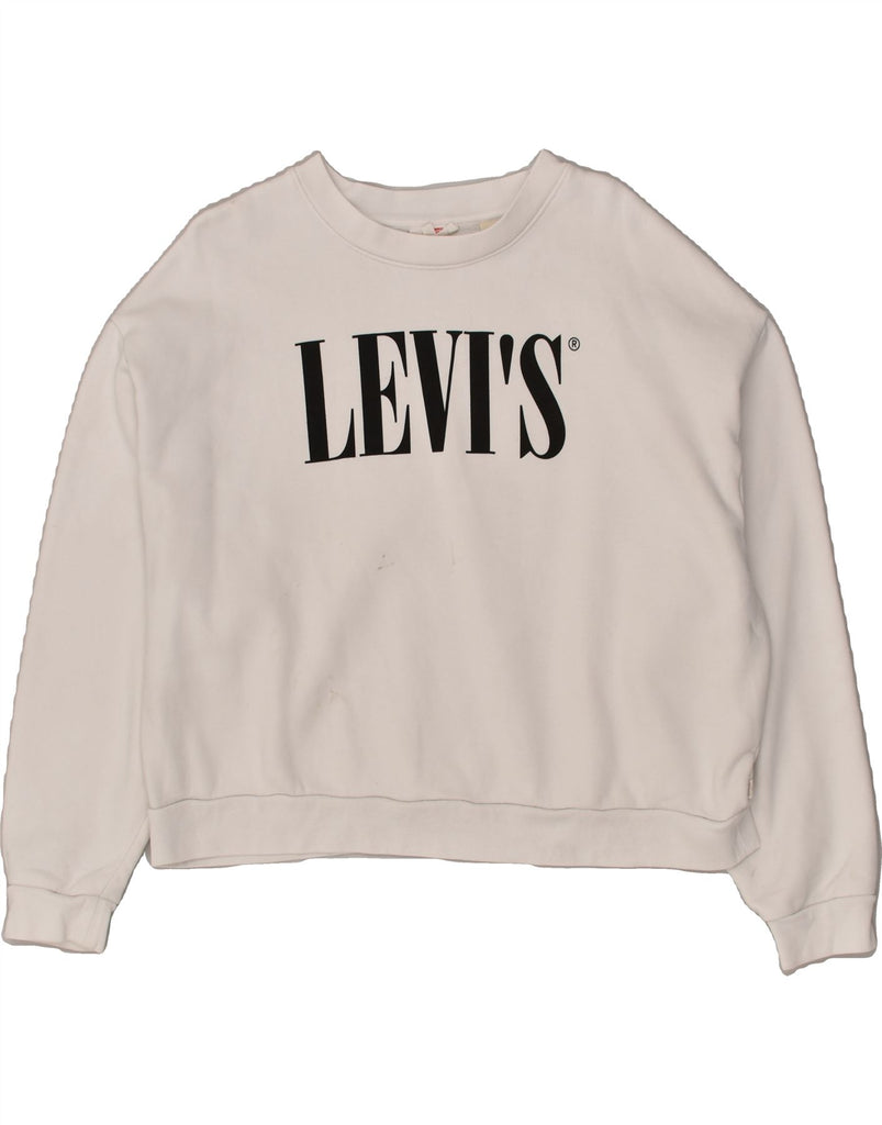 LEVI'S Womens Graphic Sweatshirt Jumper UK 16 Large White Cotton | Vintage Levi's | Thrift | Second-Hand Levi's | Used Clothing | Messina Hembry 