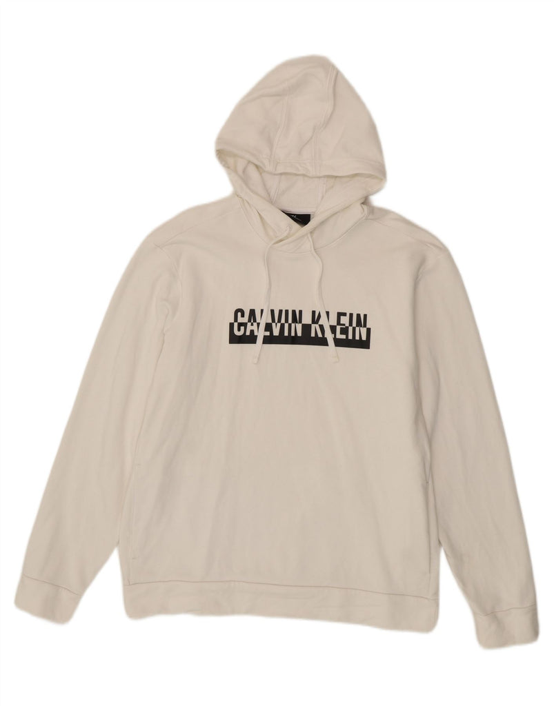 CALVIN KLEIN Mens Performance Graphic Hoodie Jumper Large White Cotton Vintage Calvin Klein and Second-Hand Calvin Klein from Messina Hembry 