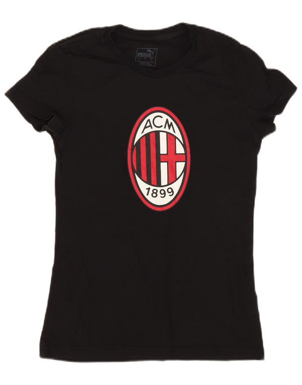 PUMA Womens AC Milan Graphic T-Shirt Top UK 10 Small Black Cotton