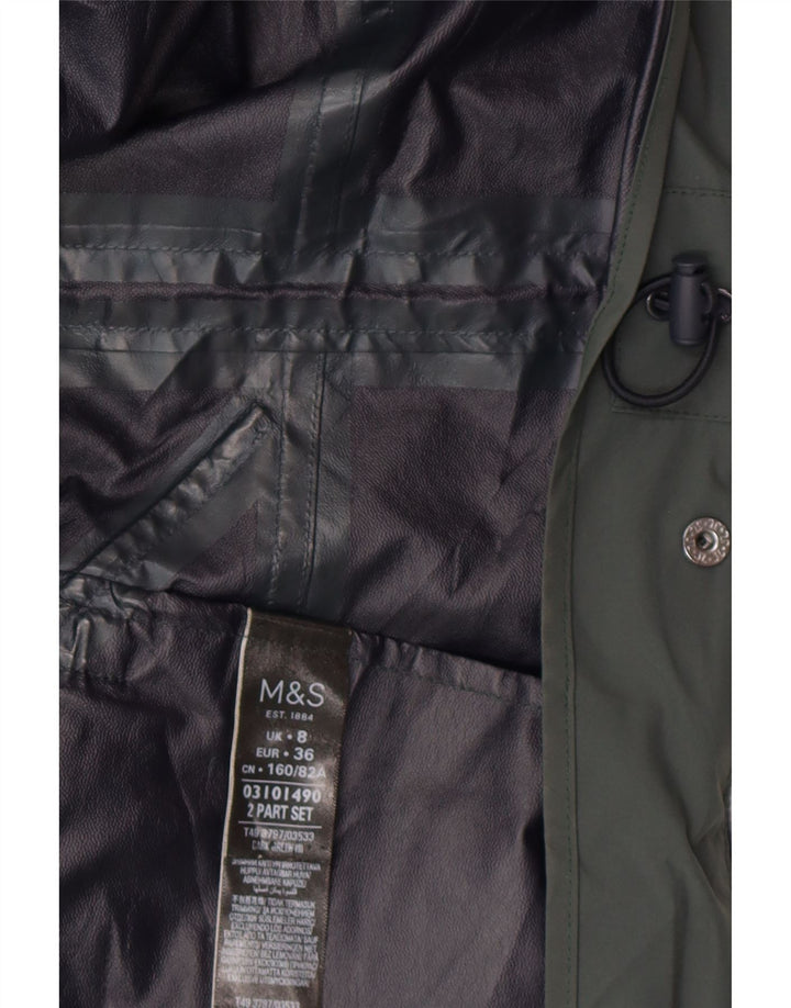 MARKS & SPENCER Womens Hooded Parka Jacket UK 8 Small Green Polyamide