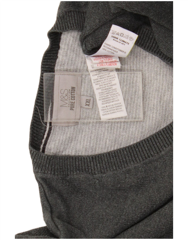 Marks & Spencer Mens V-Neck Jumper Sweater 2XL Grey Cotton