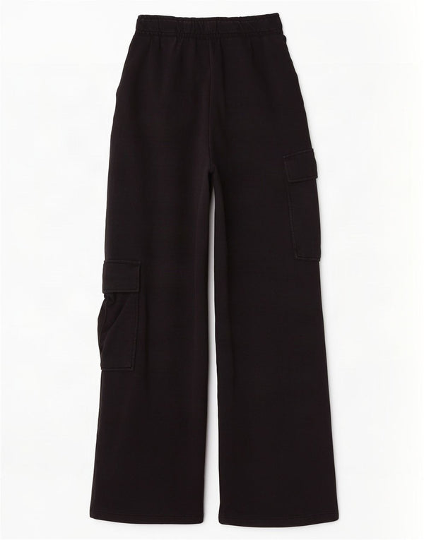Zara Womens Wide Leg Cargo Tracksuit Trousers UK 8 Small Black Cotton