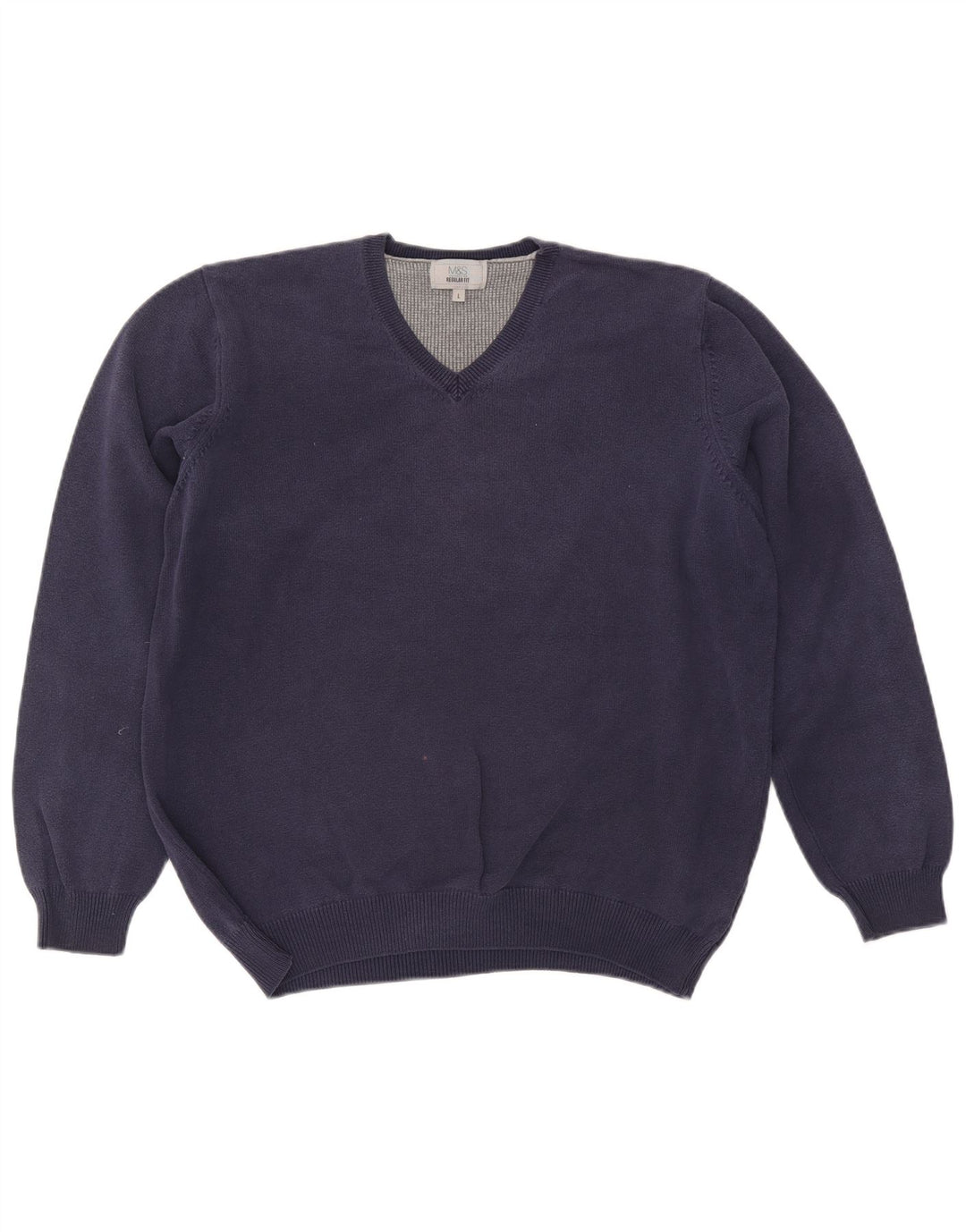 Marks & Spencer Mens Regular Fit V-Neck Jumper Sweater Large Navy Blue