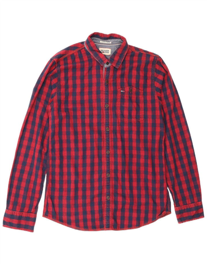 Tommy Hilfiger Mens Regular Fit Shirt Small Red Check Cotton