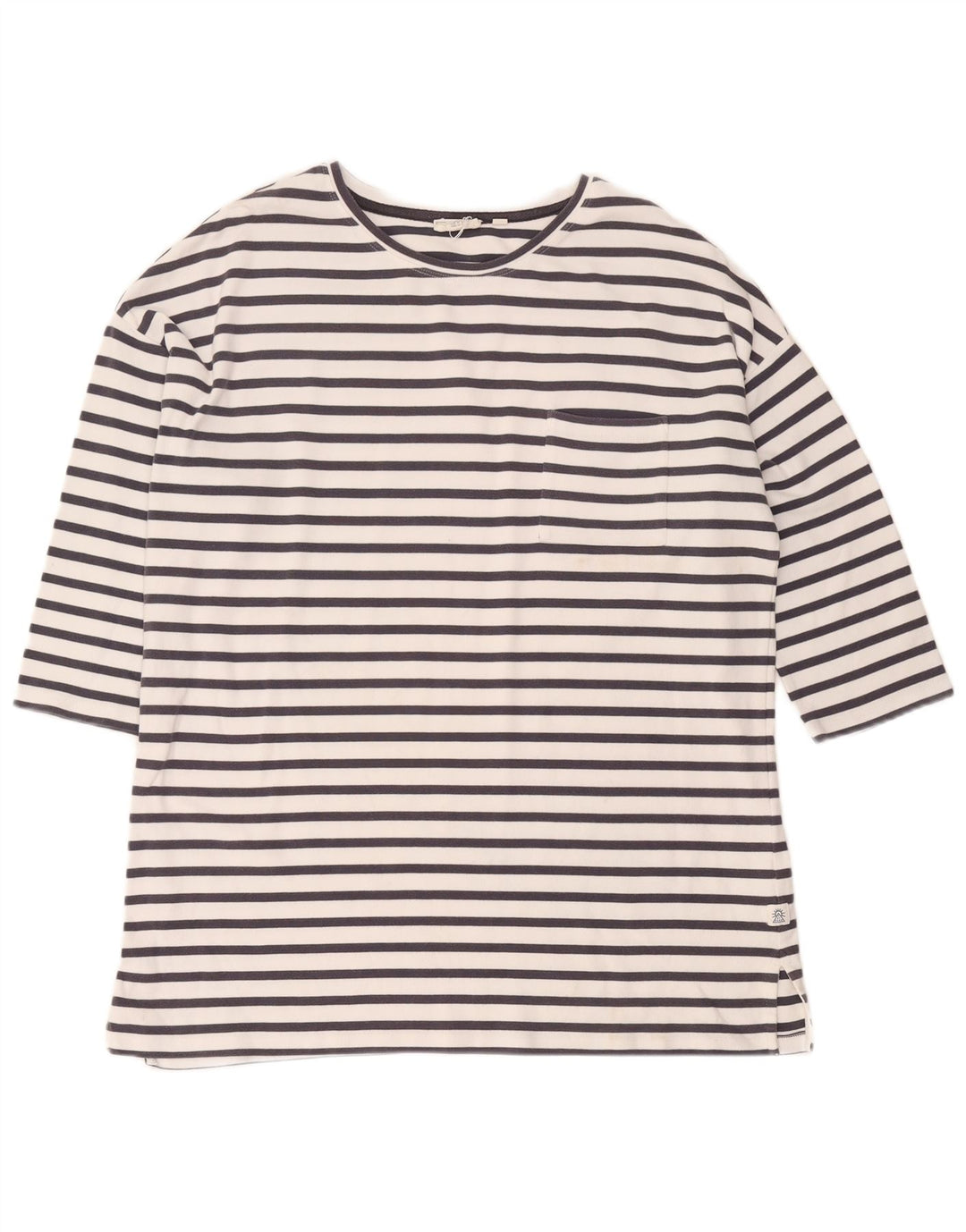 Fat Face Womens Oversized Top 3/4 Sleeve UK 16 Large White Striped Cotton